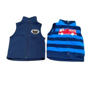 Baby Boy Vests 3-6 Months Blue Football Fire Truck Sleeveless